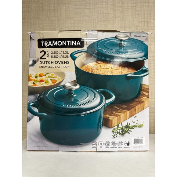 Tramontina Kitchen Tramontina Enameled Cast Iron Covered Dutch Oven Combo 2piece Blue Poshmark